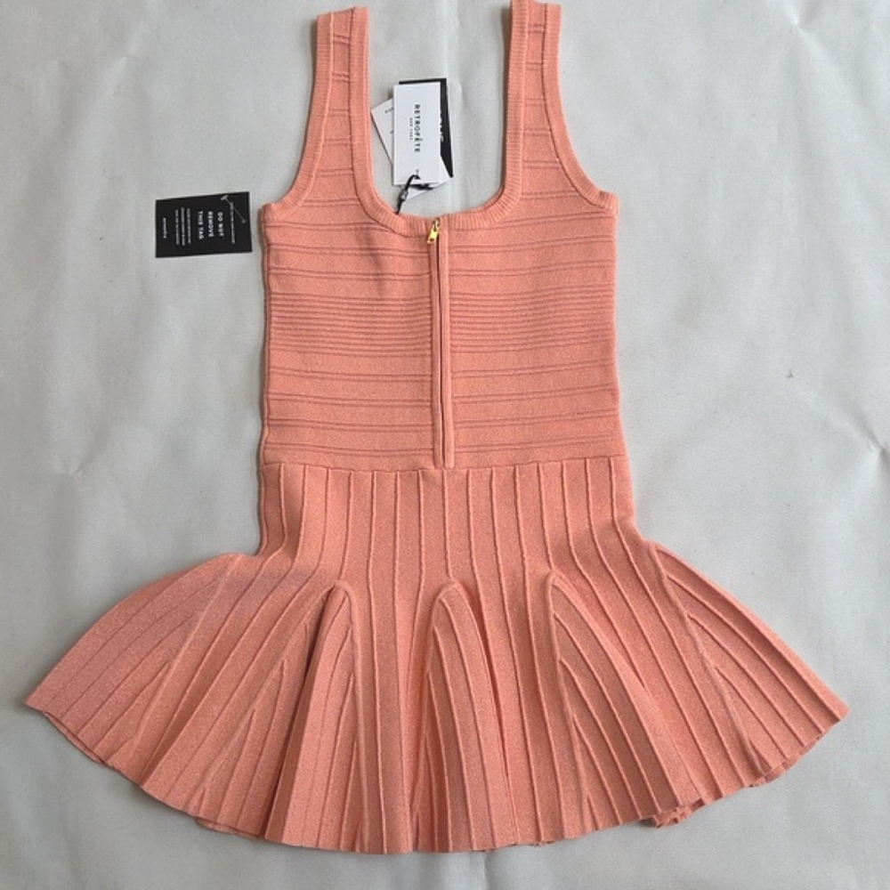 NWT$398 Retrofete Brooke Bandage Flared Mini Dress in Metallic Peach Pink Sz Med - Picture 14 of 16